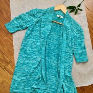 Vintage 90s Cotton Blend Aqua Green Short Sleeve Cardigan Cover Up